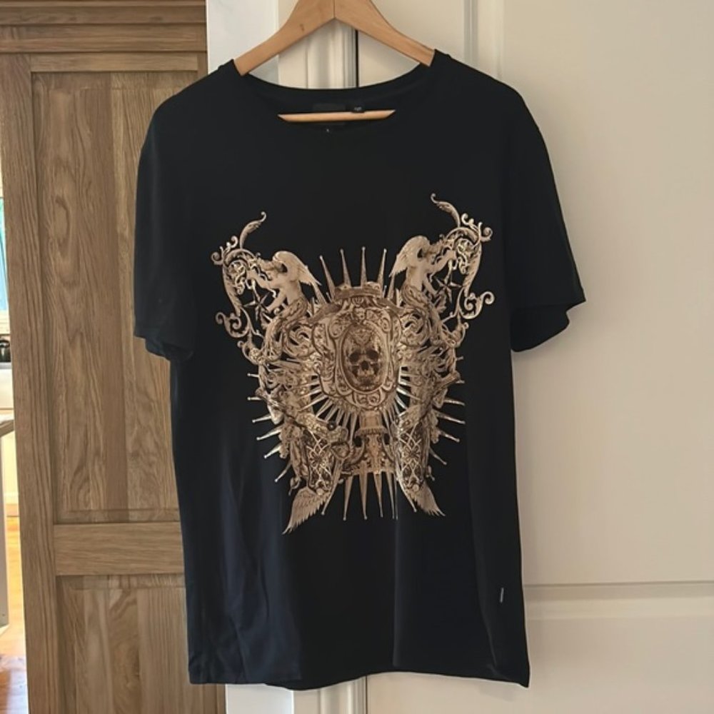 Just Cavalli black and gold skull graphic t shirt large authentic - Picture 1 of 8